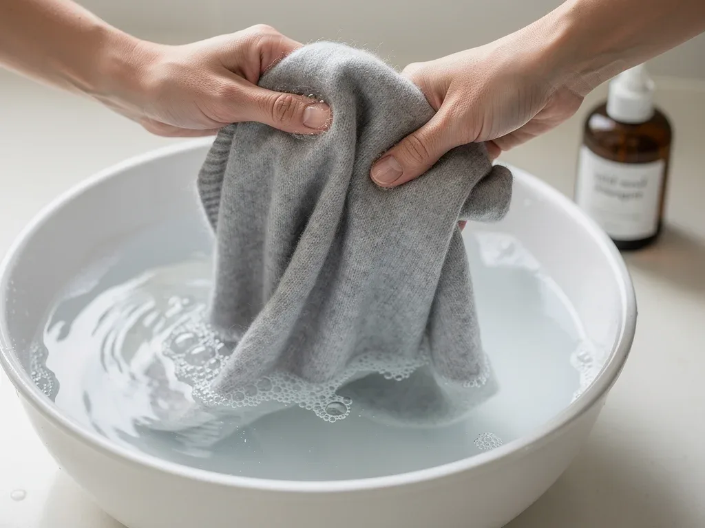 Gentle hand washing of a cashmere scarf for long-term preservation.