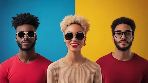 Three images showing different individuals: one with a round face wearing rectangular sunglasses, one with a square face wearing round sunglasses, and one with a heart-shaped face wearing aviator sunglasses. The images should focus on sunglasses that are especially flattering, further illustrating 'The Ultimate Guide to Sunglasses: Finding the Perfect Pair for Your Face Shape'.