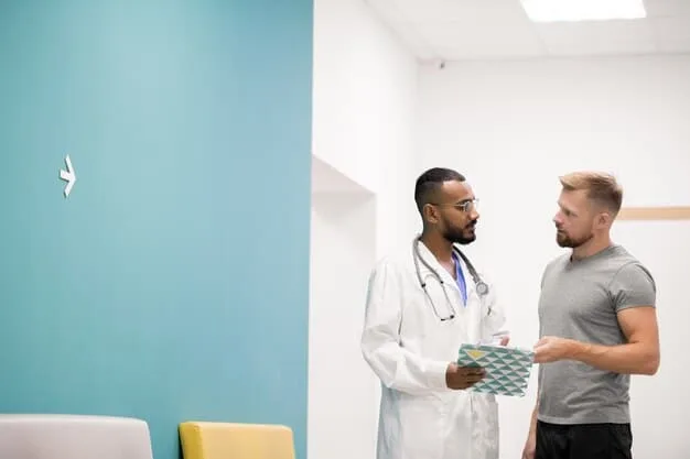 A doctor is talking to a patient in an examination room, with the doctor pointing to a tablet displaying health information. The image emphasizes the doctor-patient relationship and the role of technology in modern healthcare, illustrating the importance of US Healthcare Reform: Understanding the Proposed Changes and Their Effects, on improving patient care.