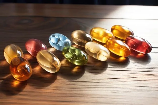 A close-up shot of different types of vitamin D supplements, including capsules, liquid drops, and gummies. The focus is on the variety of options available to consumers. Add labels to identify each as D2 or D3. Emphasize How to Choose the Right Vitamin D Supplement: A 2025 US Buyer's Guide.