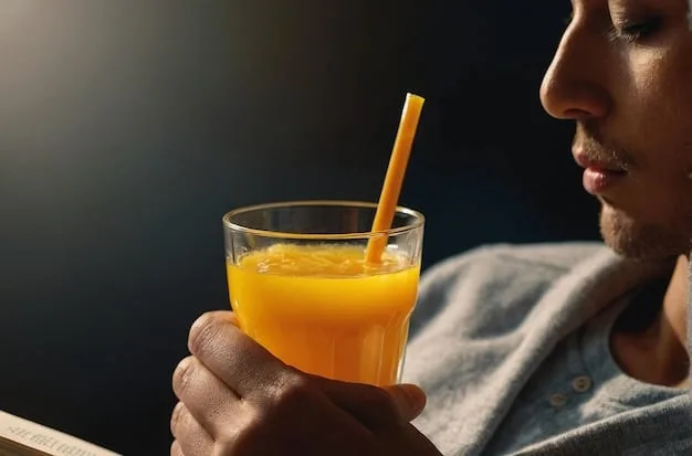A person holding a glass of freshly squeezed orange juice with visible pulp, with oranges and other citrus fruits scattered on a wooden table. Natural light from a nearby window highlights the vibrant colors of the fruits and juice, emphasizing their health benefits and Vitamin C content.