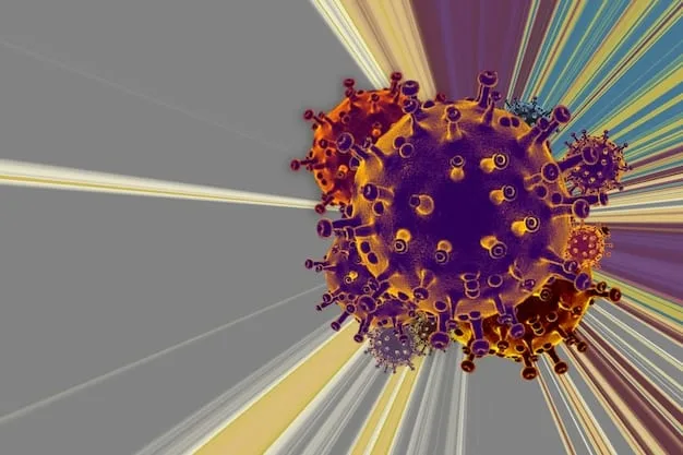 A scientific illustration depicting the mutation of the influenza virus, highlighting the changes in surface proteins (HA and NA). The illustration uses bright colors to differentiate between the original and mutated forms of the virus. Text labels clearly identify key components and explain the mutation process. This image relates to preventing the Flu in 2025: What You Need to Know About the Updated Vaccine by showing how the virus adapts.