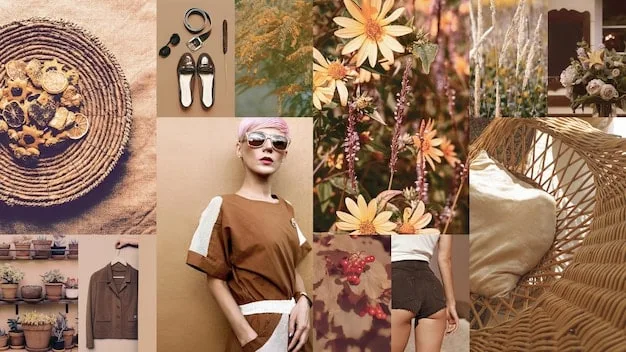 A mood board featuring various fashion styles (classic, bohemian, minimalist, edgy) with corresponding accessory examples, highlighting how accessories complement each style. The mood board includes images of clothing, jewelry, bags, and shoes to illustrate the different aesthetics.