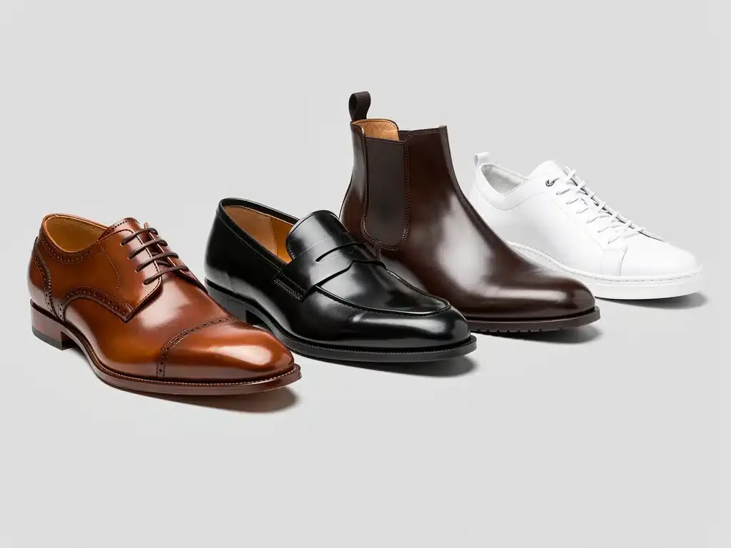Collection of timeless classic footwear: Oxford, loafer, Chelsea boot, white sneaker, showcasing enduring style.