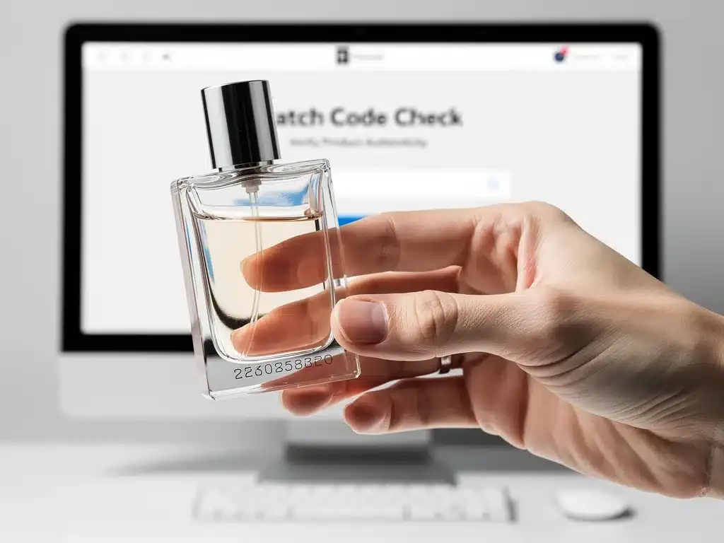 Inspecting a perfume bottle for an etched batch code