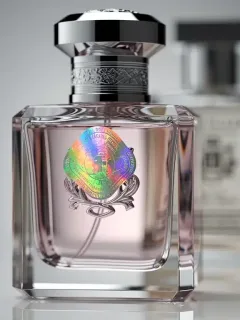 Genuine luxury perfume bottle with holographic seal
