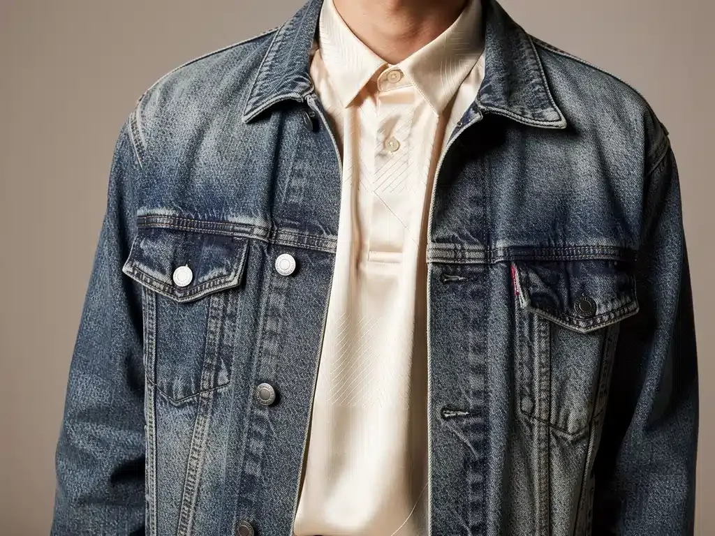 Close-up of streetwear outfit showing contrasting textures and subtle patterns