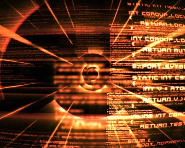 A highly detailed, futuristic graphic showing various cybersecurity threats represented as glowing data streams attacking a fortified digital network. The image should convey precision and the complexity of digital defense.