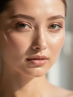 Woman with glowing, flawless oily skin after following a dermatologist-approved routine