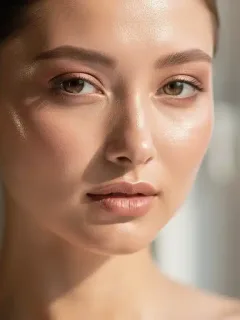 Woman with glowing, flawless oily skin after following a dermatologist-approved routine