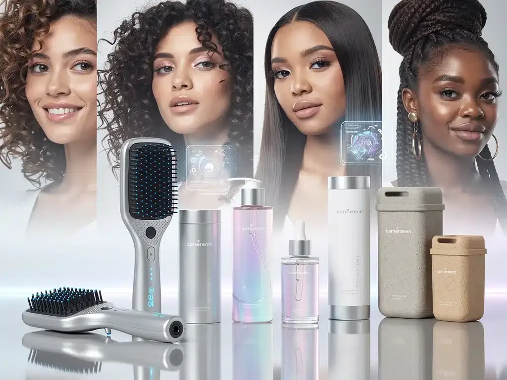 Futuristic haircare products and advanced technology for diverse hair types