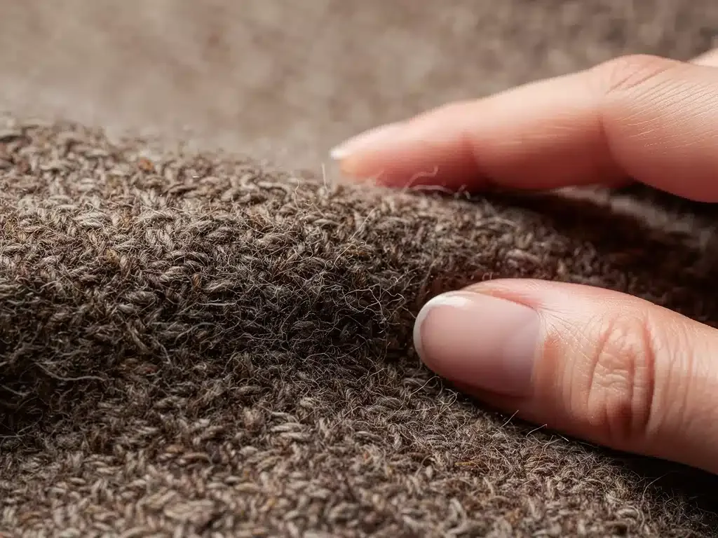Close-up of high-quality wool fabric texture, emphasizing durability and warmth.