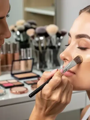 Professional makeup artist applying foundation for long-lasting wear in US climates