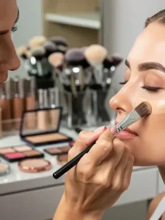 Professional makeup artist applying foundation for long-lasting wear in US climates