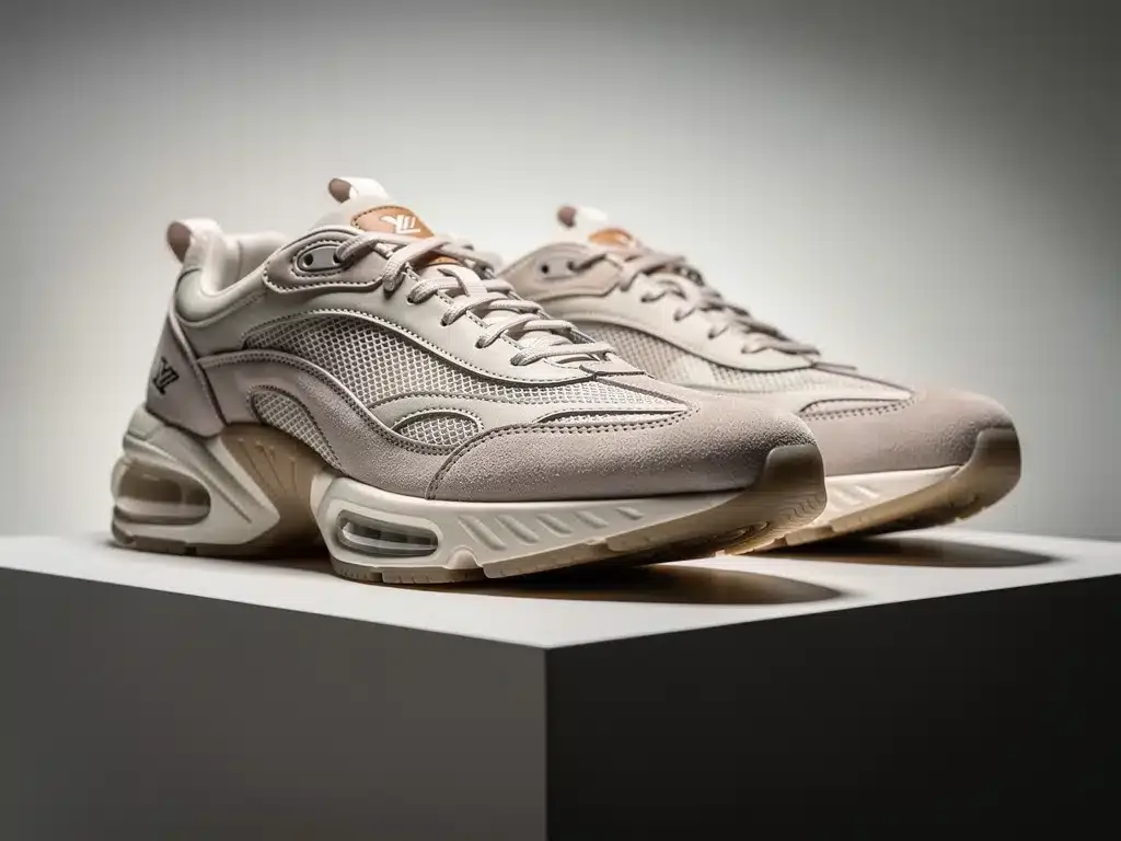 Close-up of rare collaborative streetwear sneakers, highly anticipated for resale value