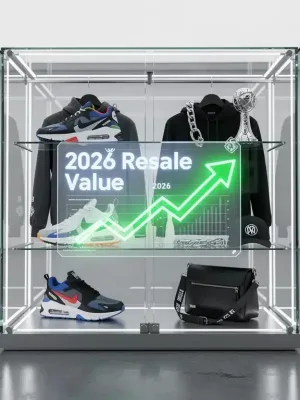 Futuristic display of streetwear grails with rising resale value predictions for 2026