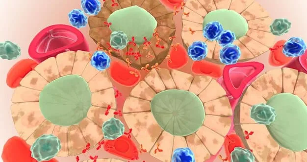 A visual representation of human cells becoming less responsive to insulin, illustrating insulin resistance. The image should be abstract with glucose molecules struggling to enter cells, highlighting metabolic dysfunction.