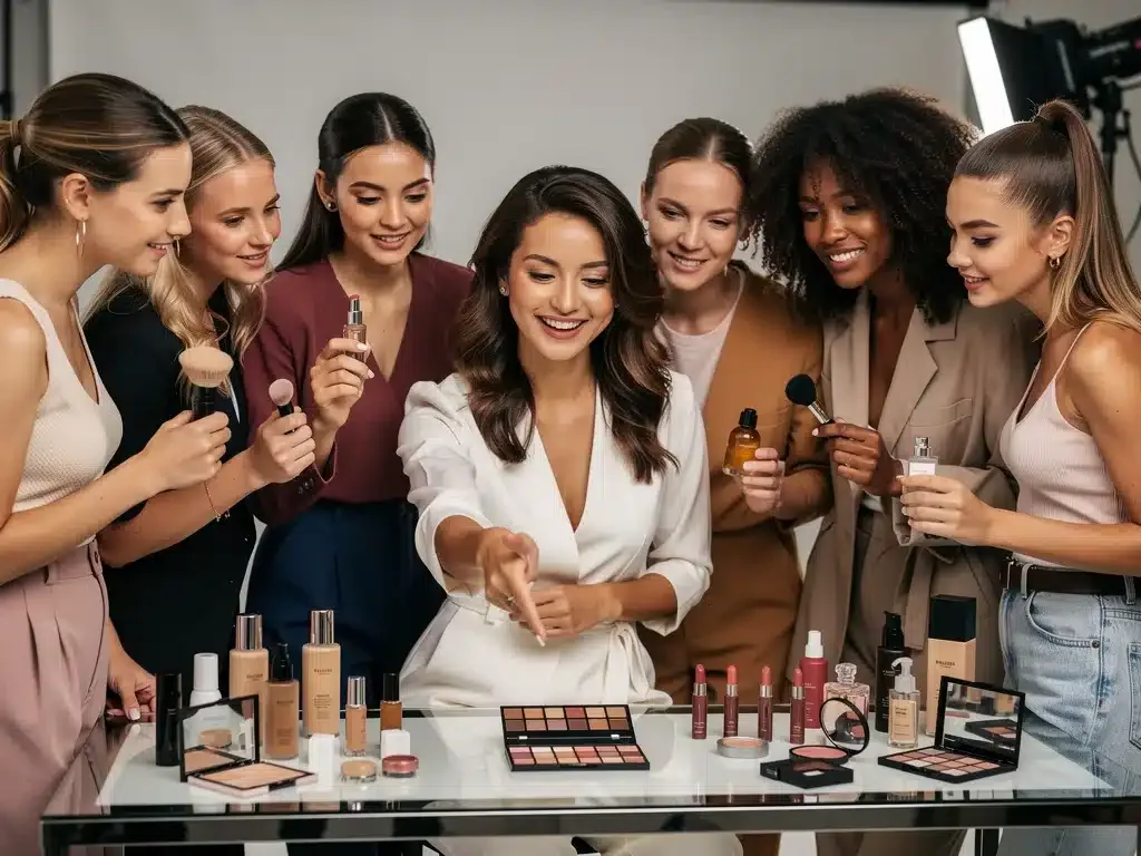 Rising beauty influencer interacts with audience, showcasing new product trends