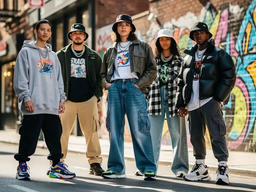 Dynamic street style showcasing diverse streetwear fashion