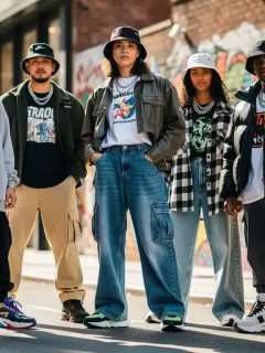 Dynamic street style showcasing diverse streetwear fashion