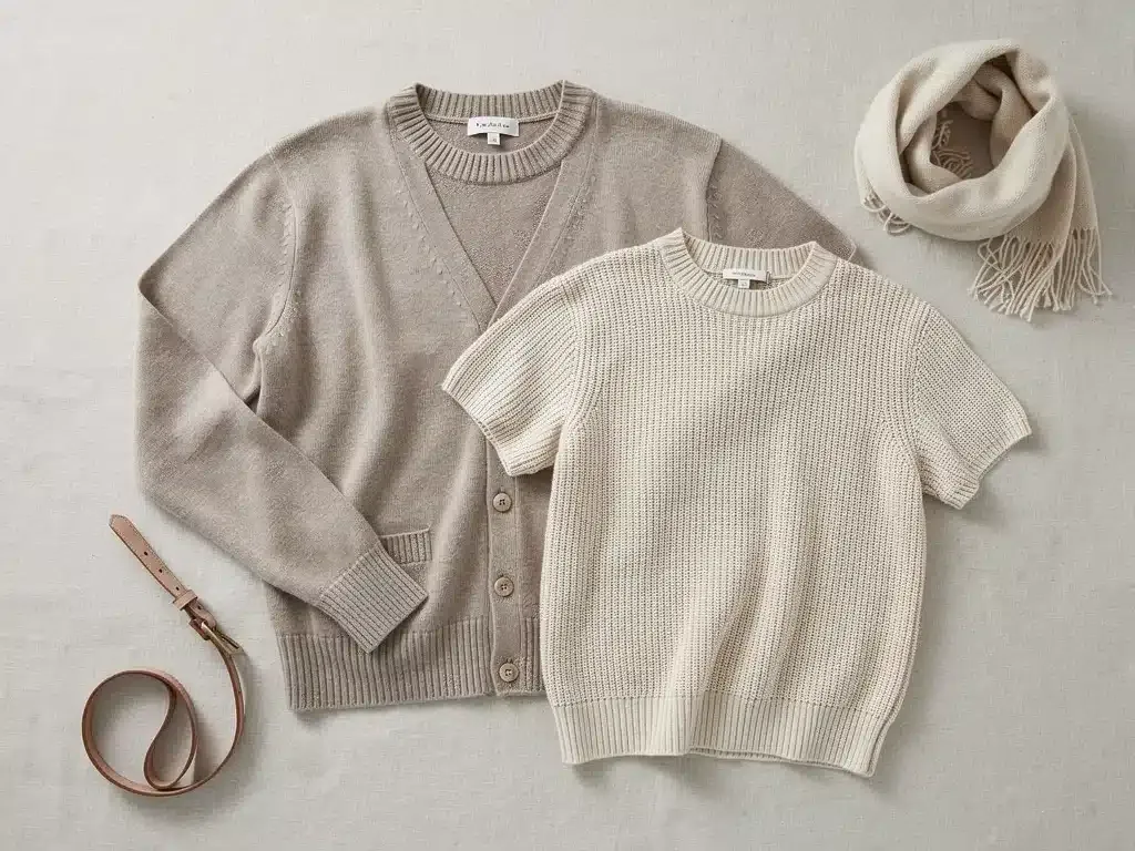Collection of luxurious neutral-toned knitwear for a versatile wardrobe