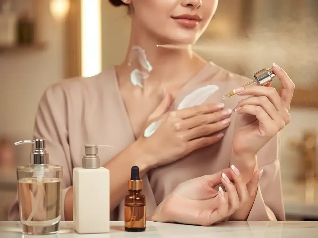 Woman applying fragrance layers for a personalized scent experience