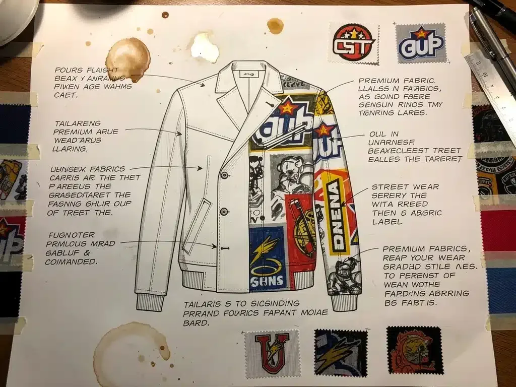 Conceptual sketch of luxury streetwear collaboration design
