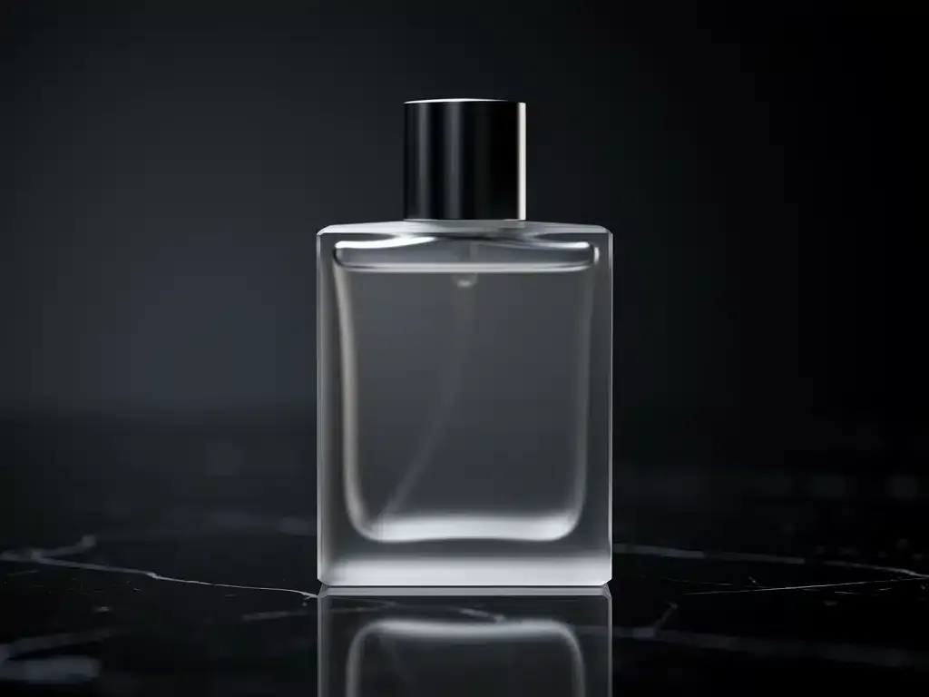 Elegant minimalist luxury perfume bottle on dark surface
