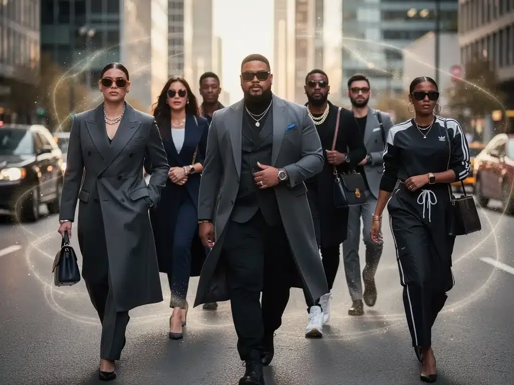 Diverse stylish individuals exuding confidence and modern celebrity style
