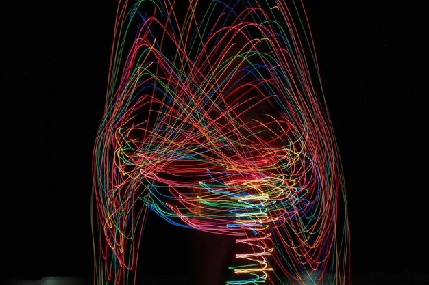 Intricate neural network pathways connecting the gut and brain, depicted with glowing light lines symbolizing communication channels, against a dark, abstract background.