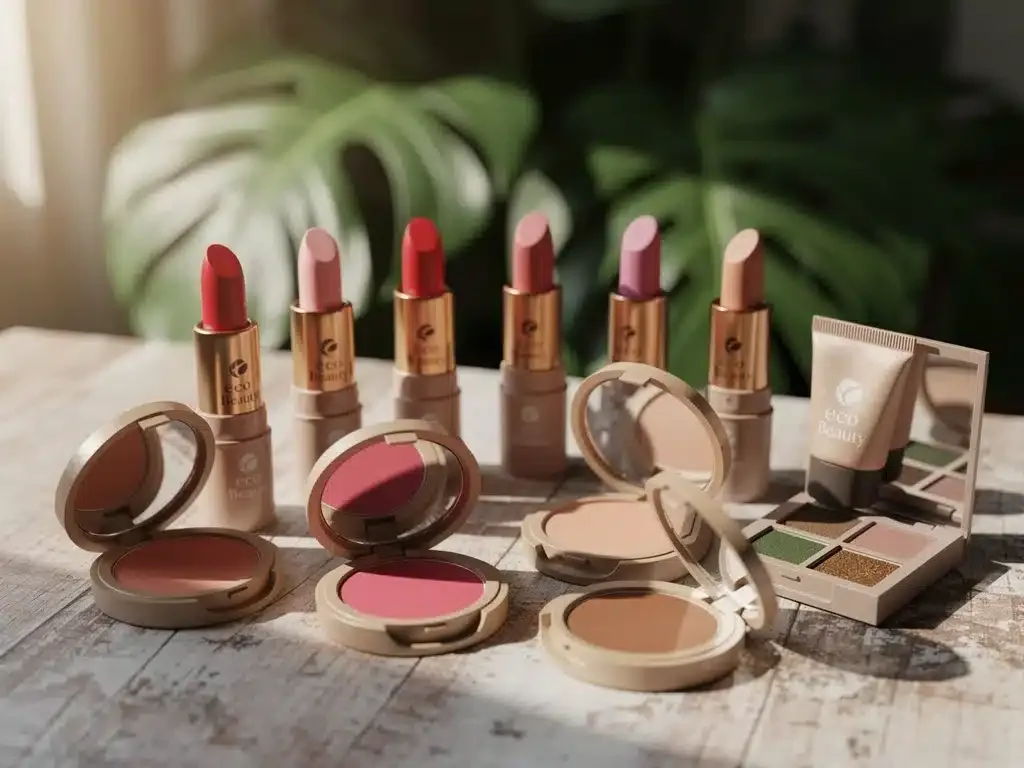 Ethically sourced colorful makeup products display