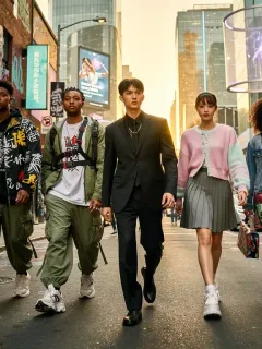 Diverse youth in global streetwear styles on a city street, epitomizing 2026 fashion.