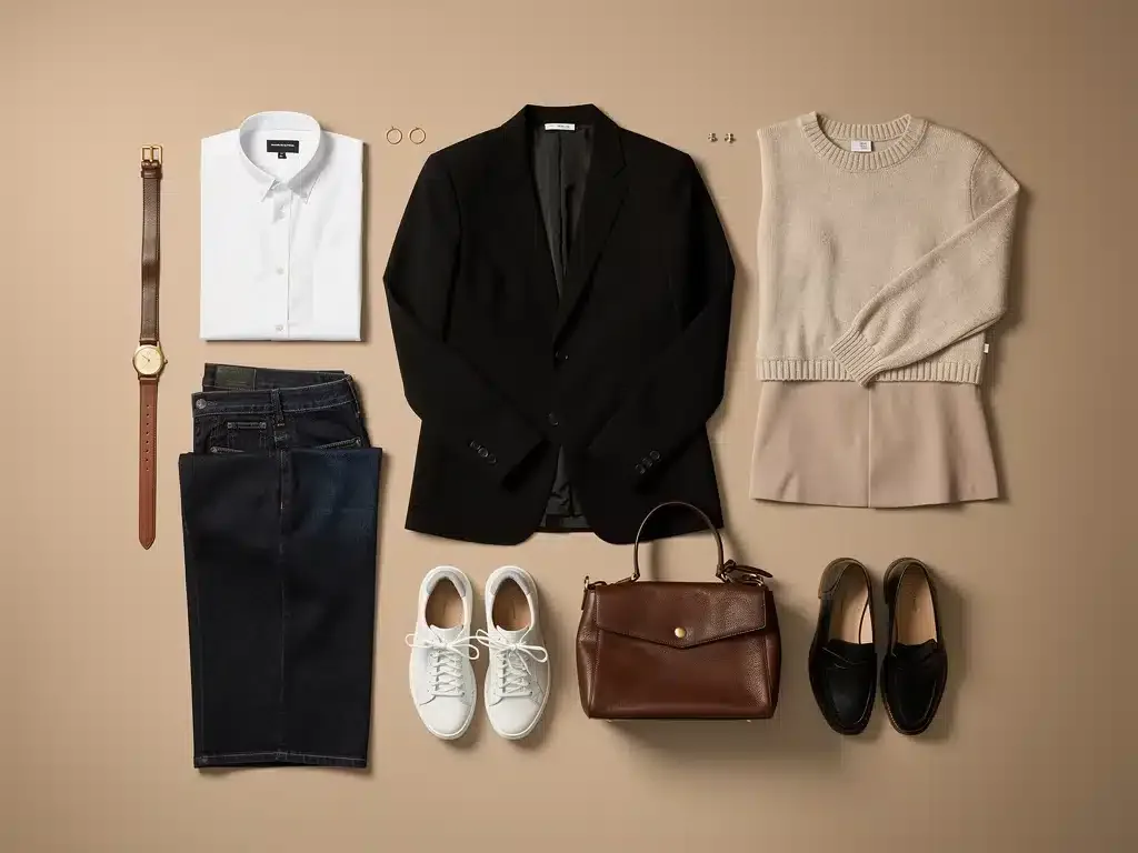 Capsule wardrobe essentials neatly arranged for versatile styling