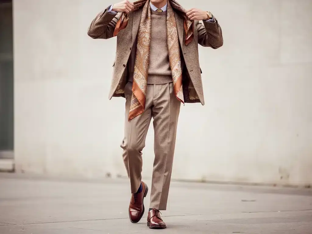 Innovative layering of classic wardrobe pieces with various textures