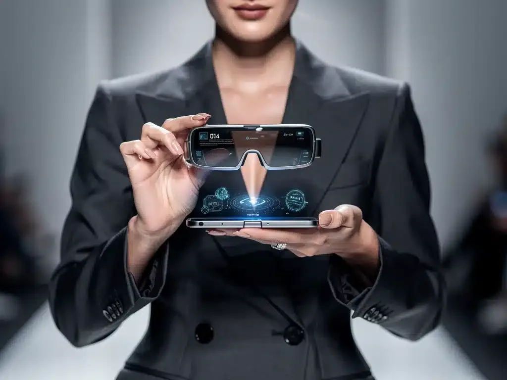 Celebrity holding futuristic personalized tech gadget