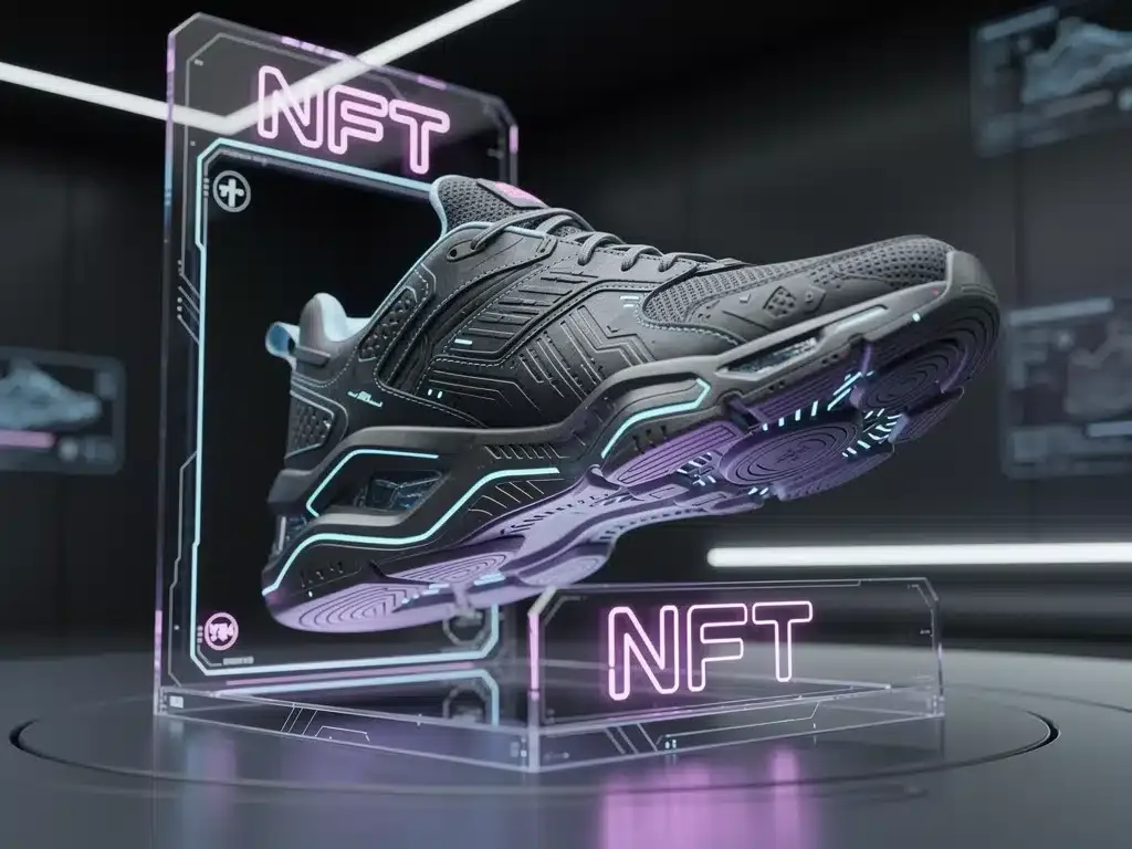 Digital sneaker NFT on holographic display
