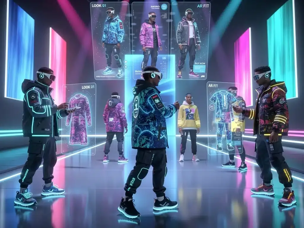 Metaverse fashion show with diverse avatars in streetwear