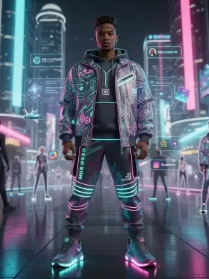 Futuristic streetwear model in metaverse with NFT outfit