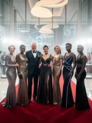 Hollywood celebrities at a philanthropic fashion event in 2026, showcasing elegant attire.