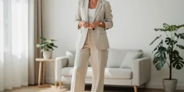 Woman in pristine linen separates, showcasing the effectiveness of the 5-minute steaming routine.
