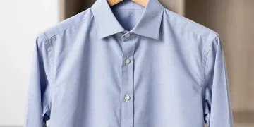 Classic light blue 100% cotton Oxford cloth button-down shirt on a hanger, showcasing timeless style.