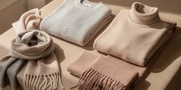 Luxurious wool and cashmere garments neatly folded, showcasing their soft textures and elegant appearance, ready for expert care.