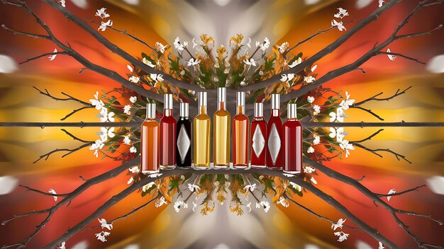 A graphic visualizing the different fragrance families (floral, woody, oriental, fresh) represented by corresponding scent notes and elements, illustrating their typical sillage strength from strong to weak.