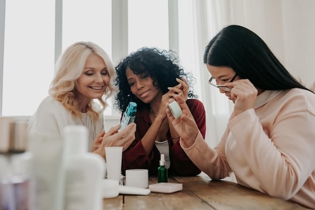 A diverse group of people smelling different fragrances, with expressions of curiosity and delight. The setting is a modern fragrance shop, with shelves displaying a wide array of bottles. The focus is on the individual reactions and the variety of scents.
