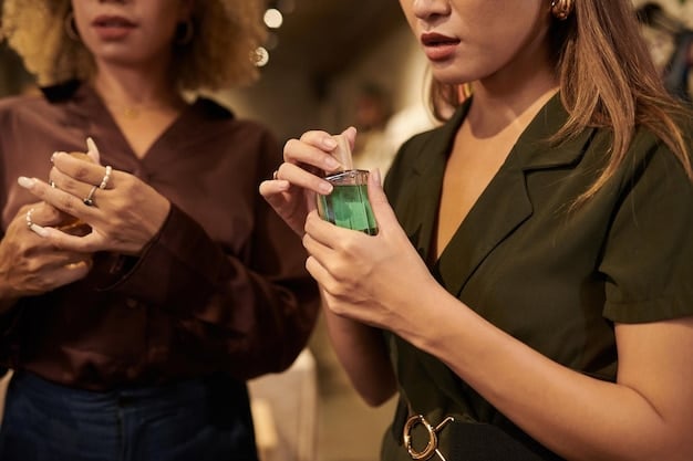 A diverse group of people smelling different perfumes, showcasing the subjective nature of fragrance preferences and how different scents evoke different emotions and reactions.