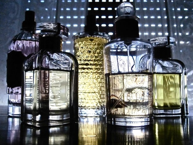 A side-by-side comparison of luxury perfume bottles and less expensive alternatives with similar scent profiles, emphasizing the value proposition difference.