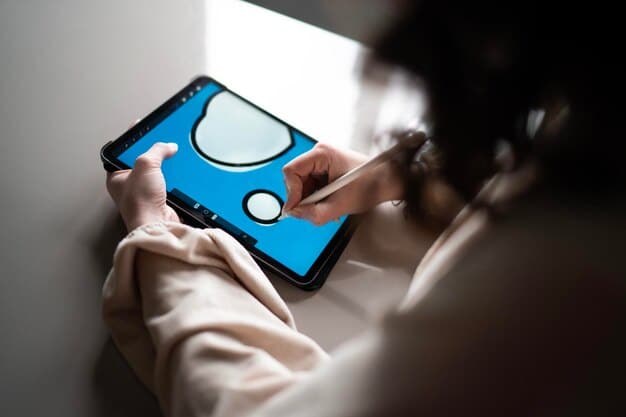 A person using a magnifying glass to examine a fragrance review on a tablet screen, symbolizing critical analysis and attention to detail. The ambient lighting is soft and focused to highlight the screen.