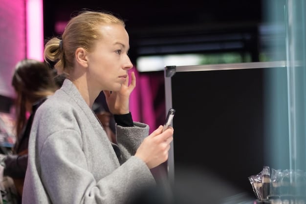 A sleek, modern fragrance store with interactive digital displays. Customers are seen using tablets to design their personalized scents. The environment is brightly lit and inviting, highlighting the blend of technology and luxury in the retail experience.