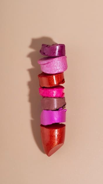 A collage of different lipstick shades trending in 2025, including classic reds, bold berries, and muted nudes. Make sure picture has a variety of different lip types.