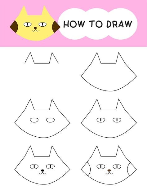A GIF or step-by-step illustration showing how to draw a cat eye: 1) dots for the wing, 2) line connecting them, 3) filling in the shape.